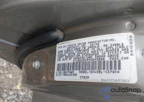 2000 Toyota Camry Ce из США, поврежденный, VIN 4T1BG22K9YU642800